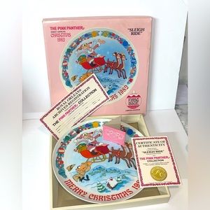 ***SOLD*** Vintage Christmas Decor Pink Panther Plate Royal Orleans Rare 1982